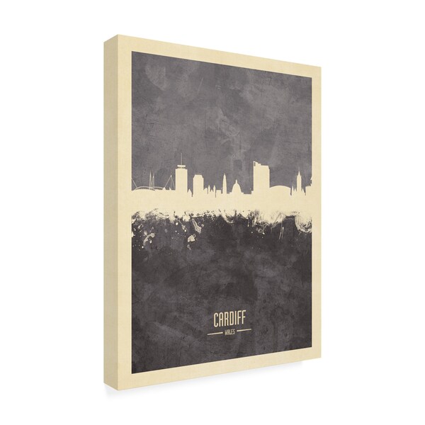 Michael Tompsett 'Cardiff Wales Skyline Gray' Canvas Art,18x24